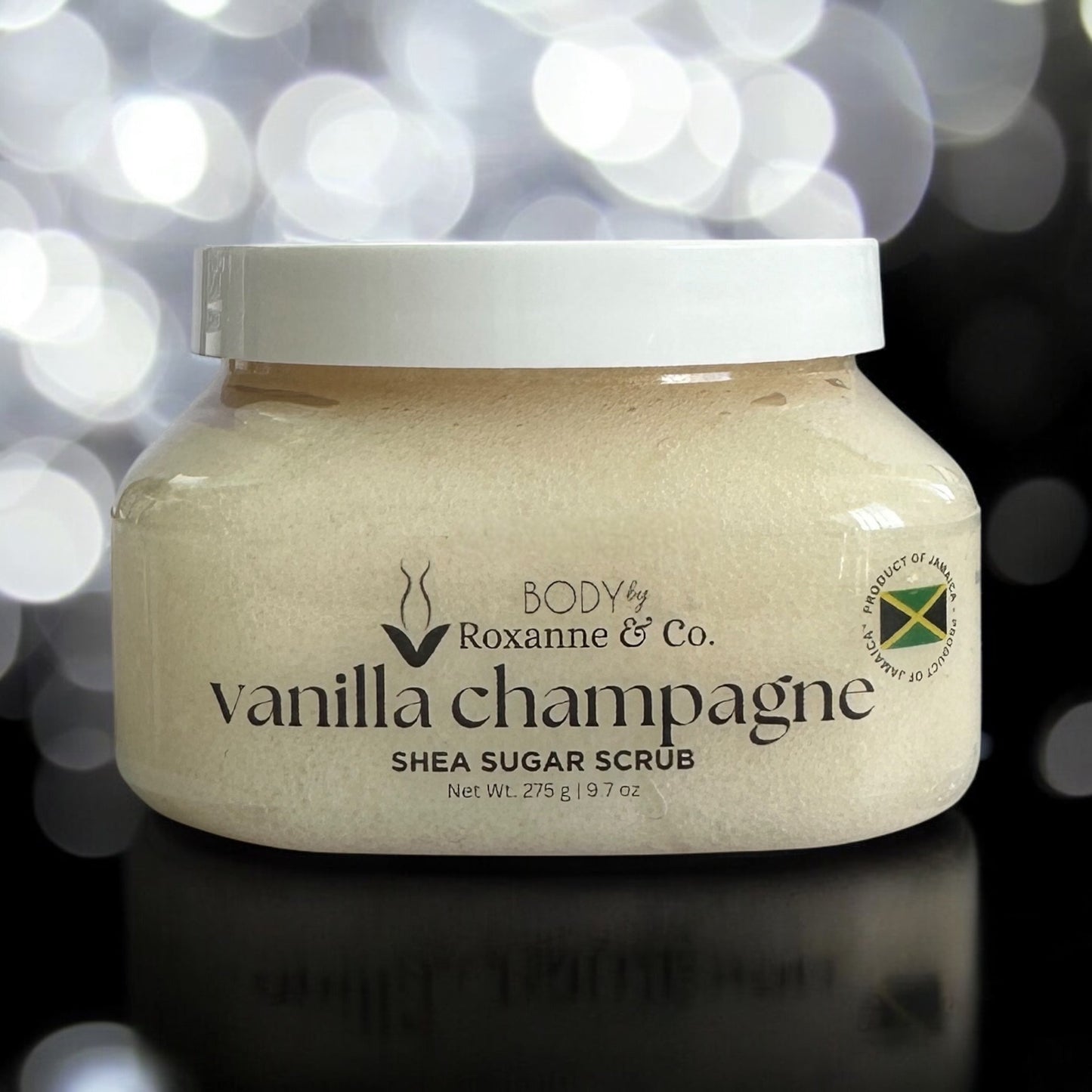 Jamaican vanilla champagne shea sugar scrub for smooth and glowing skin