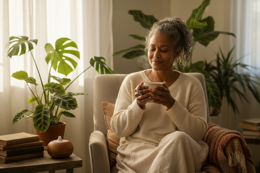Caribbean woman enjoying soursop leaf tea - Jamaican herbal tea - natural immune booster