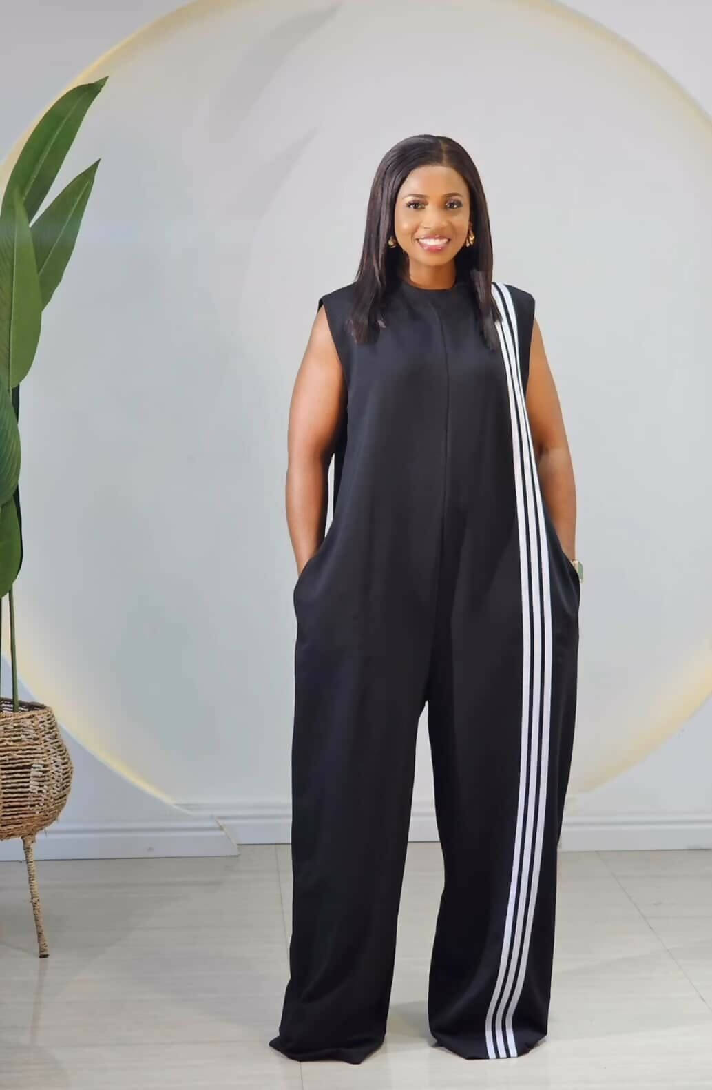 Kokobella Cap Sleeve Side Stripe Jumpsuit