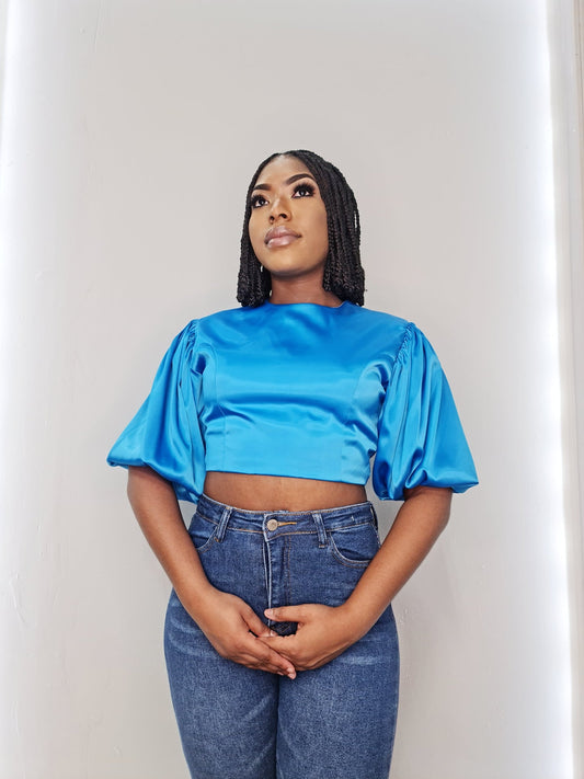 Rosheka Puff Sleeve Satin Blouse