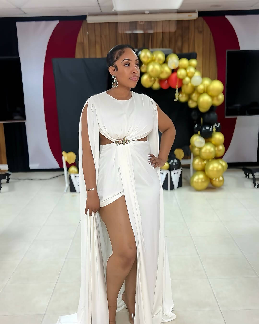 Kokobella Shawl Sleeve Jewel Clasp Gown