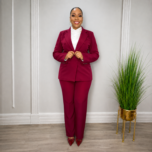 Octavia Wine Double-Breasted Pant Suit