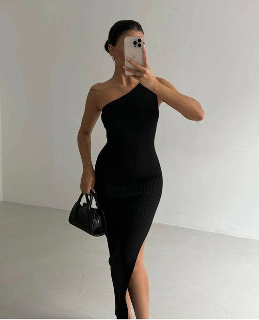 Bridget One-Shoulder Ribbed Bodycon Dress