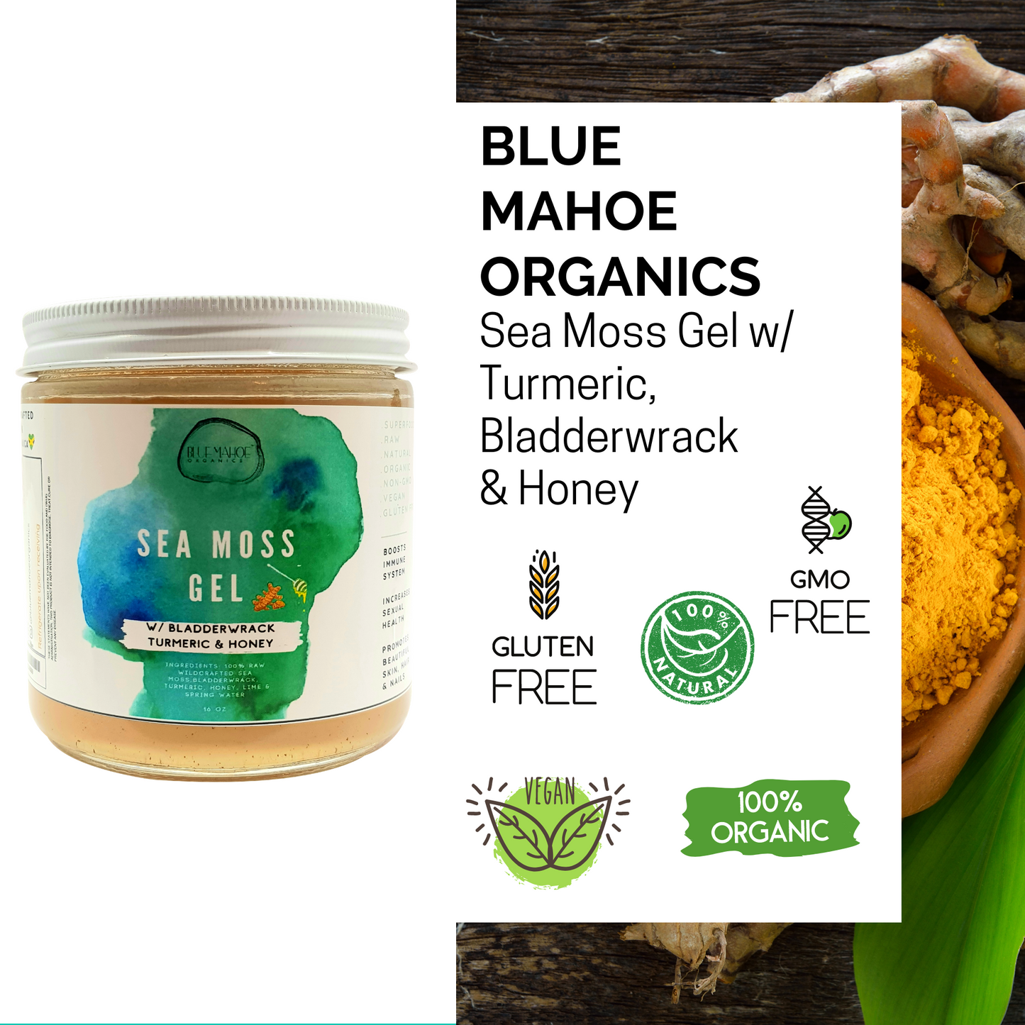 Turmeric, Bladderwrack & Honey Sea Moss Gel🍯