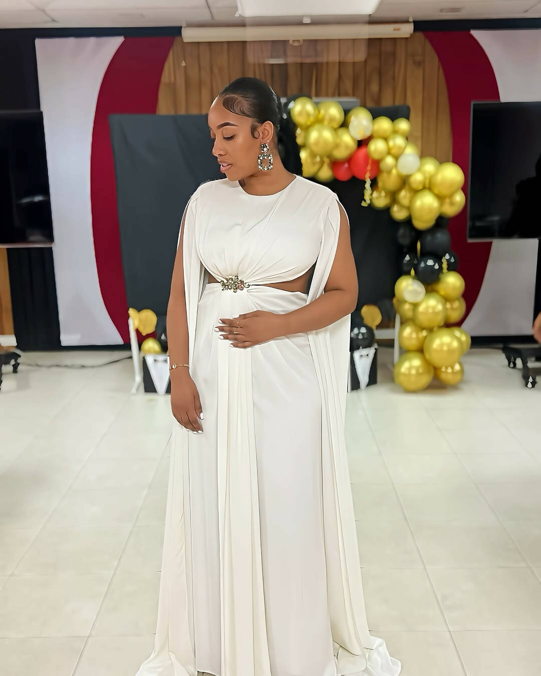 Kokobella Shawl Sleeve Jewel Clasp Gown