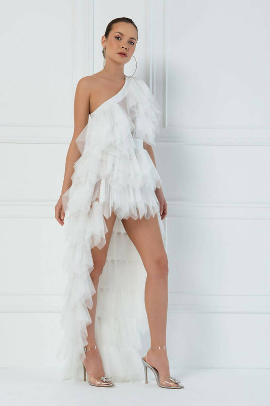 Gemma High-Low Mesh Dress