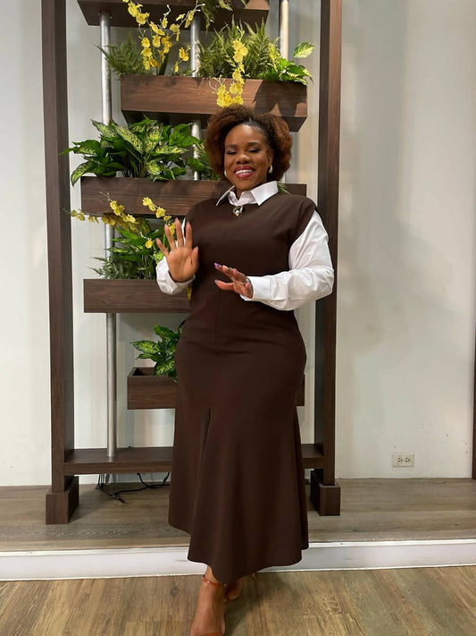 Kokobella Crew Neck Brooch Detail Dress