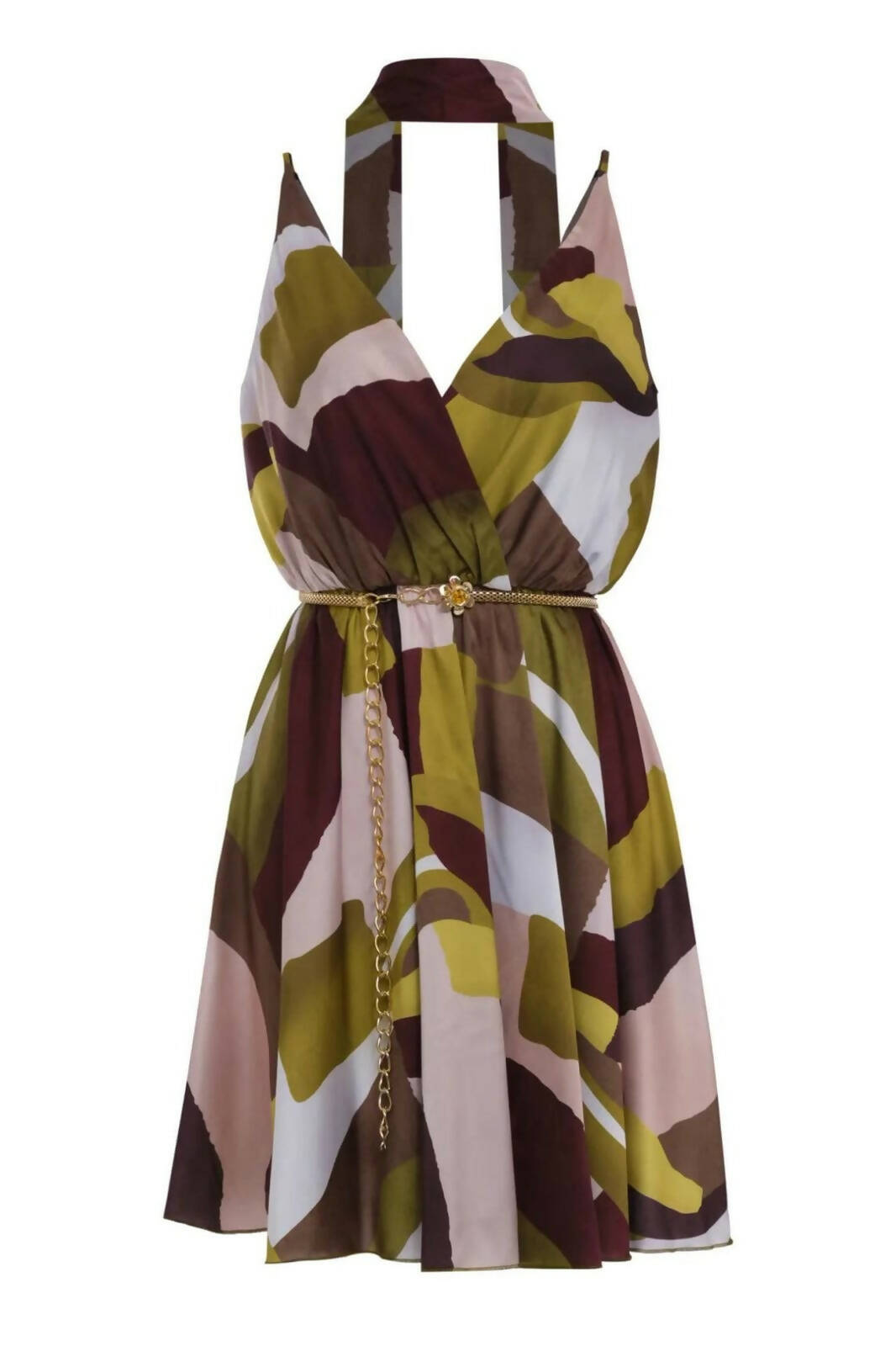 Kokobella Spaghetti Strap V Neck Belted Dress