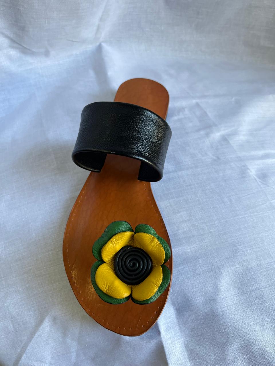 Toe Ring Sandal with Flower Embellishment