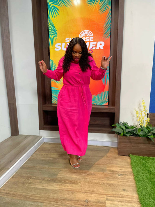 Kokobella Linen Long Sleeve Draw String Dress