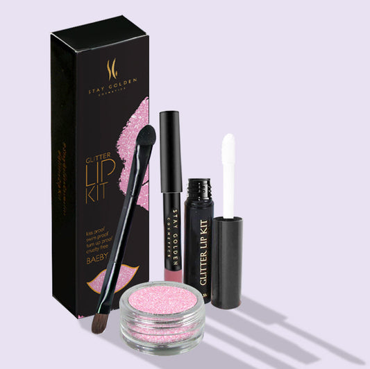 Baeby Glitter Lip Kit, Glitter lipstick, Glitter lip kit, Glitter lips, Lip glitter, Glittery lips, Stay Golden Cosmetics, Pink Glitter Lip Kit
