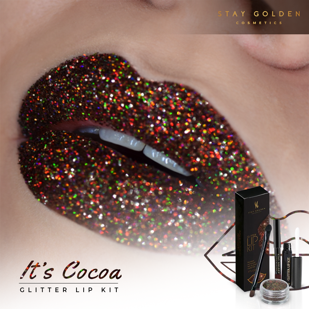 Its Cocoa Glitter Lip Kit, Glitter lipstick, Glitter lips, Lip glitter, Stay Golden Cosmetics